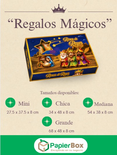 Diseño de caja Regalos Mágicos para Rosca de Reyes